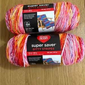Red Heart Bitty Stripes Yarn - Pink, Red, Orange, Yellow, White lot of 2